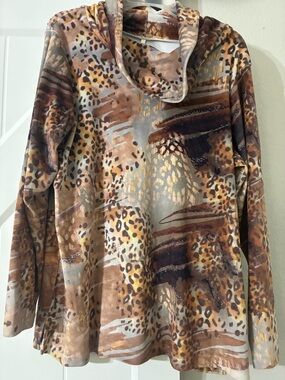 Brown & Tan Leopard Print Cowl Neck Top